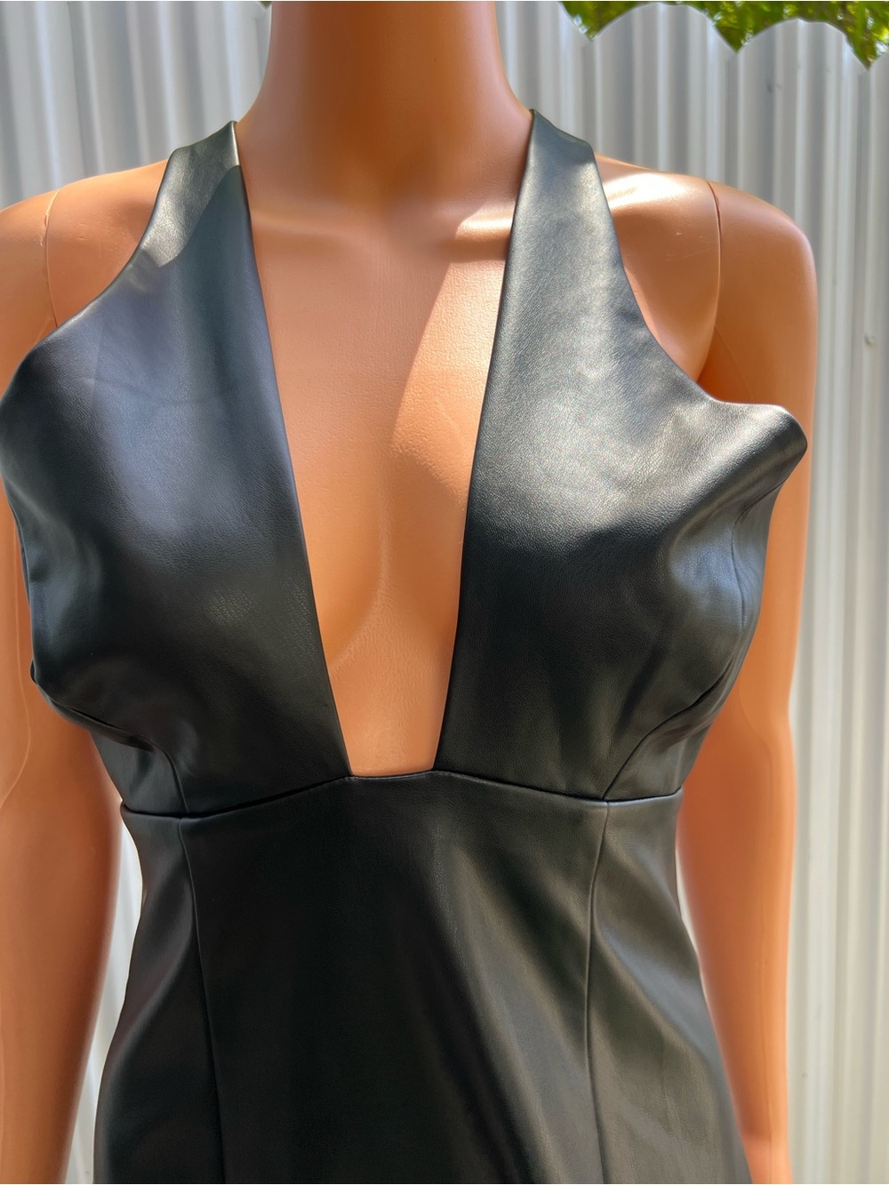 French Connection Black Faux Leather Cross Halter Mini Dress - Picture 4 of 8